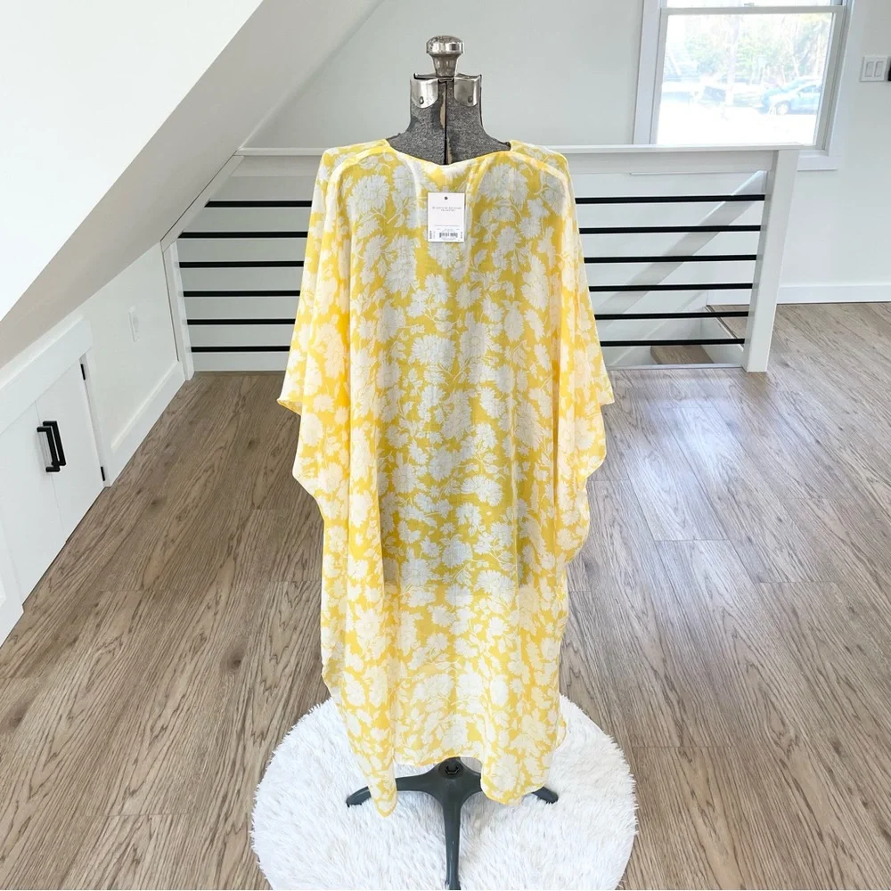 NWT LC Lauren Conrad yellow white floral bohemian tropical kimono beach coverup - Picture 6 of 11